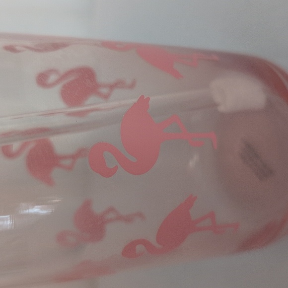 Flamingo Glass Tumbler with Straw Set Of 2 16oz. Each NWOT - Picture 3 of 3